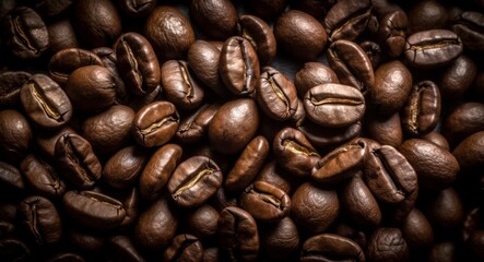 Fototapeta premium Texture of coffee beans, coffee beans close-up. Generative AI