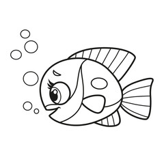 Cute cartoon exotic surgeon fish outlined for coloring page isolated on white background