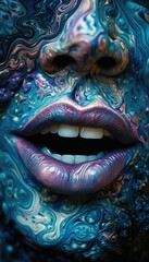 Opalescent female mouth illustration, A Stunning and Shimmering Female Mouth Illustration in Abstract Style - generative ai