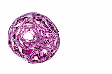 Fototapeta premium Fresh red cabbage isolated on a white background. Half of the red cabbage is isolated on white background.