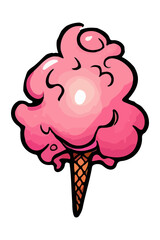 Melting ice cream balls in the waffle cone flat outline icon. Comic character in cartoon style illustration for t shirt design