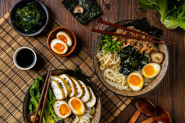 Traditional ramen with jerked pork or chicken.  With udon or ramen noodles. Served in classic...