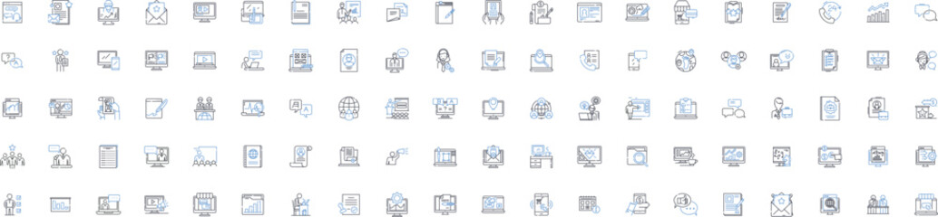 Social nerking line icons collection. Connections, Nerking, Engagement, Collaborating, Building, Relationships, Connections vector and linear illustration. Connections,Communications,Platforms outline