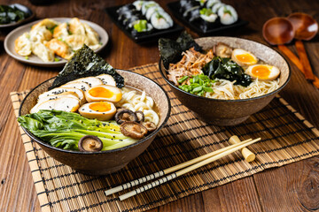 Traditional ramen with jerked pork or chicken.  With udon or ramen noodles. Served in classic...