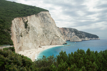 Scenic view of Porto Katsiki beach, the most beautiful beach at Lefkada island. Greece, Ionian Island