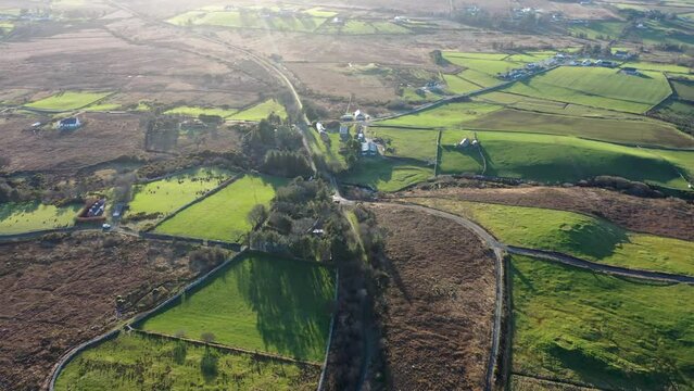 Aerial view of the Burtonport Railway Walk Trailhead at FIddlers Bridge by Falcarragh in County Donegal, Republic of Ireland
