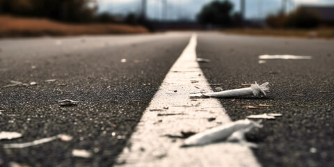 an empty road with white marker on it