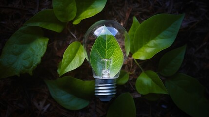 Green Illumination: Eco-Friendly Lightbulb with Fresh Leaves