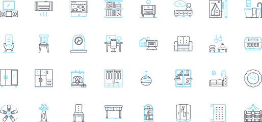 Tables linear icons set. Desk, Furniture, Surface, Workstation, Dining, Coffee, Side line vector and concept signs. Console,End,Picnic outline illustrations