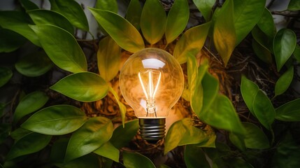 Green Illumination: Eco-Friendly Lightbulb with Fresh Leaves