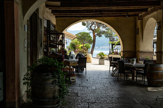 Morcote, Ticino, Switzerland - May 21, 2022 Grocery store in beautiful Morcote, with view lake Lugano
