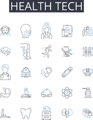 Health tech line icons collection. Diversity, Tolerance, Understanding, Empathy, Interaction, Respect, Exploration vector and linear illustration. Dialogue,Adaptation,Integration outline signs set