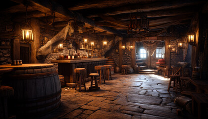 ancient style build of a tavern - obrazy, fototapety, plakaty