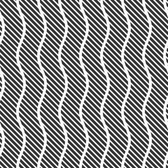 Abstract wavy striped vector seamless pattern. Regular parallel diagonal stripes, lines. Geometric pattern with black stripes. Black and white background.