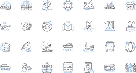 Peripatetic souls line icons collection. Wanderlust, Nomadic, Free-spirited, Drifters, Explorers, Roaming, Adventurers vector and linear illustration. Travellers,Pilgrims,Vagabonds outline signs set