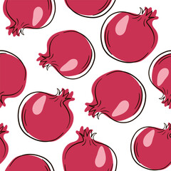 Pomegranate line doodle style pattern. Seamless pomegranate outline pattern.