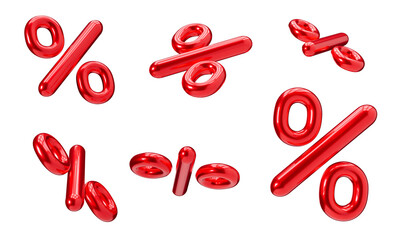 Red percent discount 3D signs on transparent background as png. Sale, special offer, good price, deal, shopping. Cut out elements, group. Sale off. 3D render.