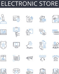 Fototapeta premium Electronic store line icons collection. Decentralization, Cryptography, Transparency, Consensus, Immutable, Smart contracts, Ledger vector and linear illustration. Trustless,Mining,Proof-of-stake