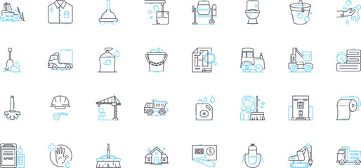 Tidying up linear icons set. Declutter, Organize, Simplify, Minimalism, Clean, Neat, Purge line vector and concept signs. Streamline,Order,Methodical outline illustrations - obrazy, fototapety, plakaty