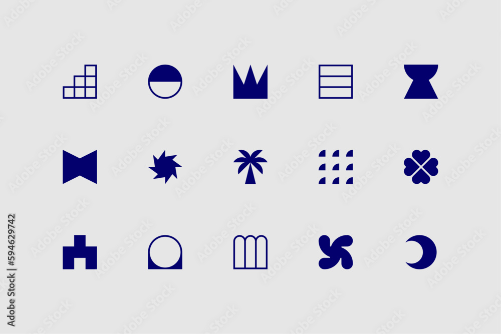 Wall mural symbols set. abstract and basic shapes. geometric forms. minimalist icons. flat vector concept. mode