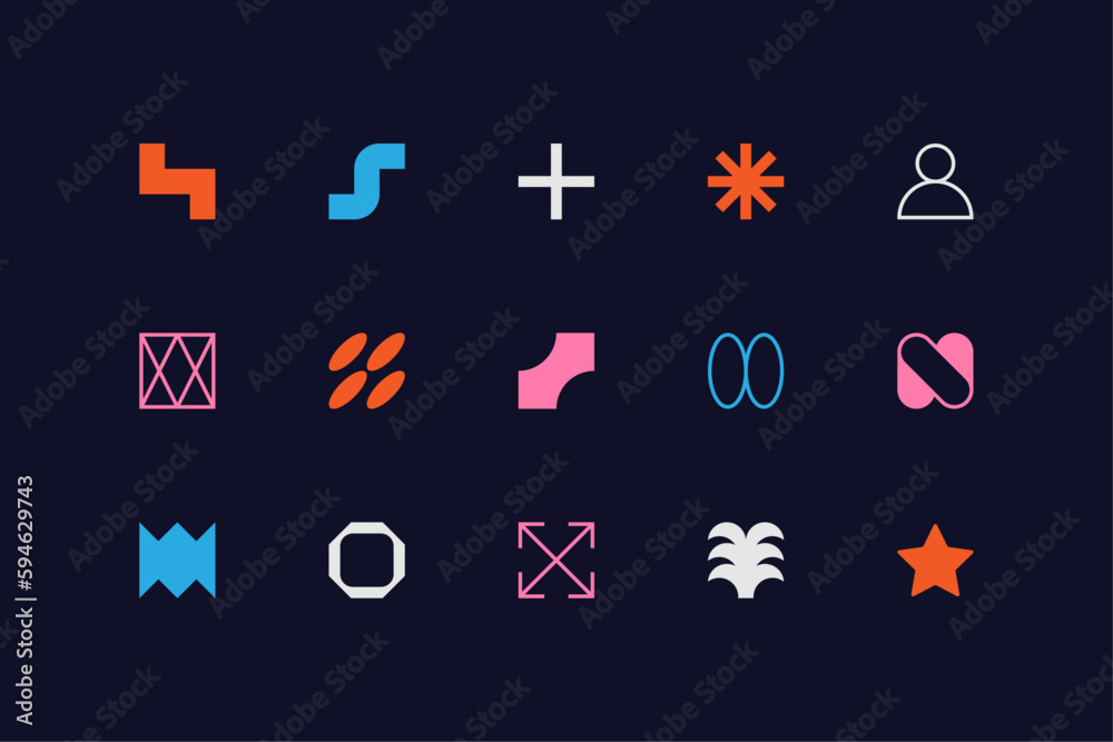 Wall mural symbols set. abstract and basic shapes. geometric forms. minimalist icons. flat vector concept. mode