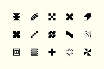 Symbols set. Abstract and basic shapes. Geometric forms. Minimalist icons. Flat vector concept. Modern signs. Isolated elements. Neo geo art.