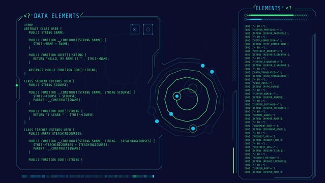Animation of the coding in windows HUD interface.