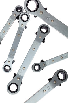 Set of Spanner ratchet wrench on white background