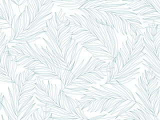 Seamless abstract  light  blue and white floral  background.Vector grey and white pattern with leaves.