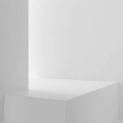 Minimalist white room scene with side light and podium for product presentation