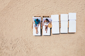 Aerial view of a couple on a Caribbean Beach