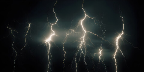 Flash of lightning on dark background. Thunderstorm. AI generated