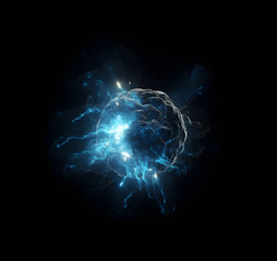 Electric Ball. Ball lightning on dark background. AI generated