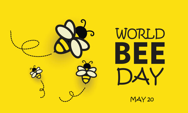 World Bee Day design. It features several bees on a yellow background. Vector illustration