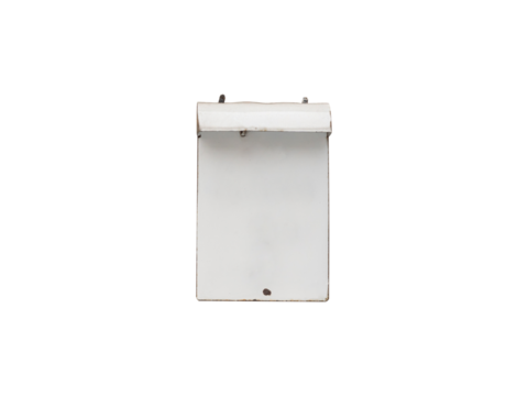 Old empty minimalist metal street address number sign painted with white paint is isolated on transparent background.