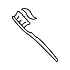 Toothbrush with Toothpaste Line Icon. Dental Daily Hygiene Accessory Linear Pictogram. Tooth Care Equipment Outline Symbol. Oral Hygienic Tool Sign. Editable Stroke. Isolated Vector Illustration