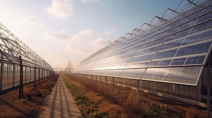 Beautiful alternative energy plant with solar panels Generative AI