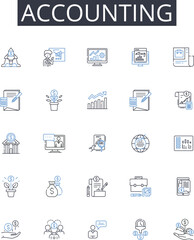 Accounting line icons collection. Marketing, Sales, Economics, Management, Finance, Insurance, Banking vector and linear illustration. Advertising,Business,Budgeting outline signs set