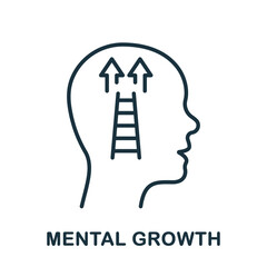 Human Head with Ladder Linear Pictogram. Mental Growth Line Icon. Intellectual Process Development Symbol Concept. Psychology Therapy Outline Sign. Editable Stroke. Isolated Vector Illustration