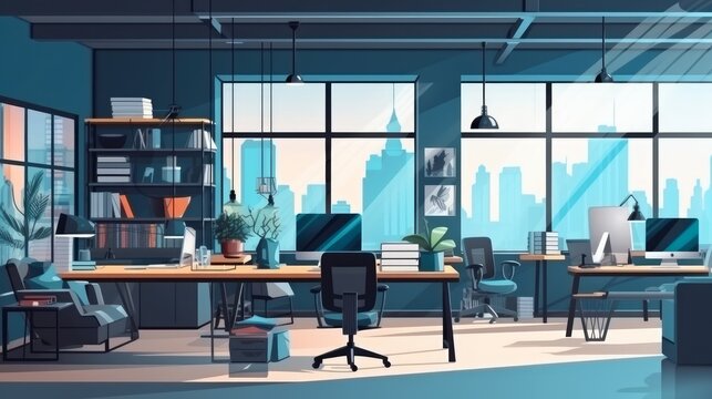 Modern office interior design. Generative AI