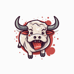 Cute cartoon bull with horn. Vector illustration on white background.