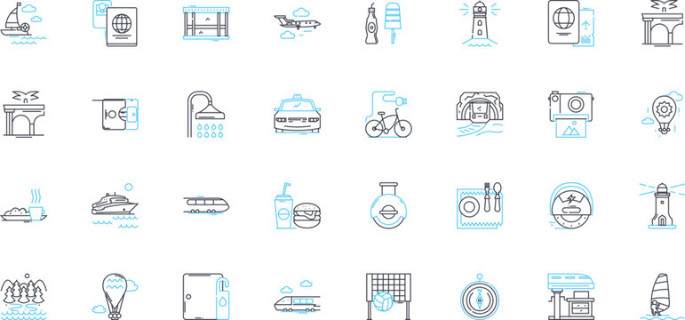 Odyssey linear icons set. Epic, Odyssey, Journey, Mythology, Mythos, Adventure, Quest line vector and concept signs. Cyclops,Polyphemus,Nautical outline illustrations