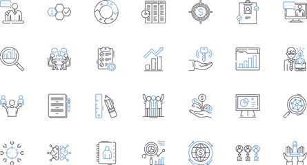 Sales strategy line icons collection. Targeting, Branding, Communication, Prospecting, Incentives, Conversion, Pricing vector and linear illustration. Leads,Relationships,Tactics outline signs set - obrazy, fototapety, plakaty