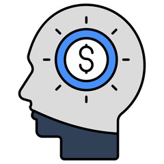 Dollar inside human brain showcasing investor icon 