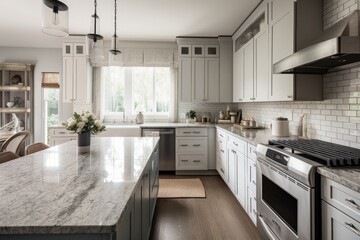 classic and timeless kitchen design with sleek appliances, granite countertops, and minimalist details, created with generative ai
