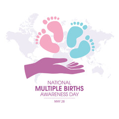 National Multiple Births Awareness Day vector illustration. Hand with baby feet silhouette vector. Pink and blue baby footprint and hand icon. May 28. Important day