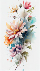 Beautiful Colorful abstract watercolor flowers on white background Ai generated image