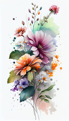 Beautiful Colorful abstract watercolor flowers on white background Ai generated image
