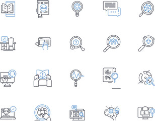 Examine line icons collection. Scrutinize, Analyze, Inspect, Study, Review, Explore, Probe vector and linear illustration. Investigate,Survey,Check outline signs set