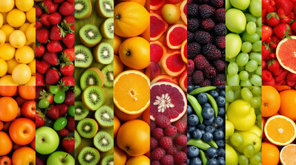 Naklejka na ściany i meble Colorful collage of fruits texture close up